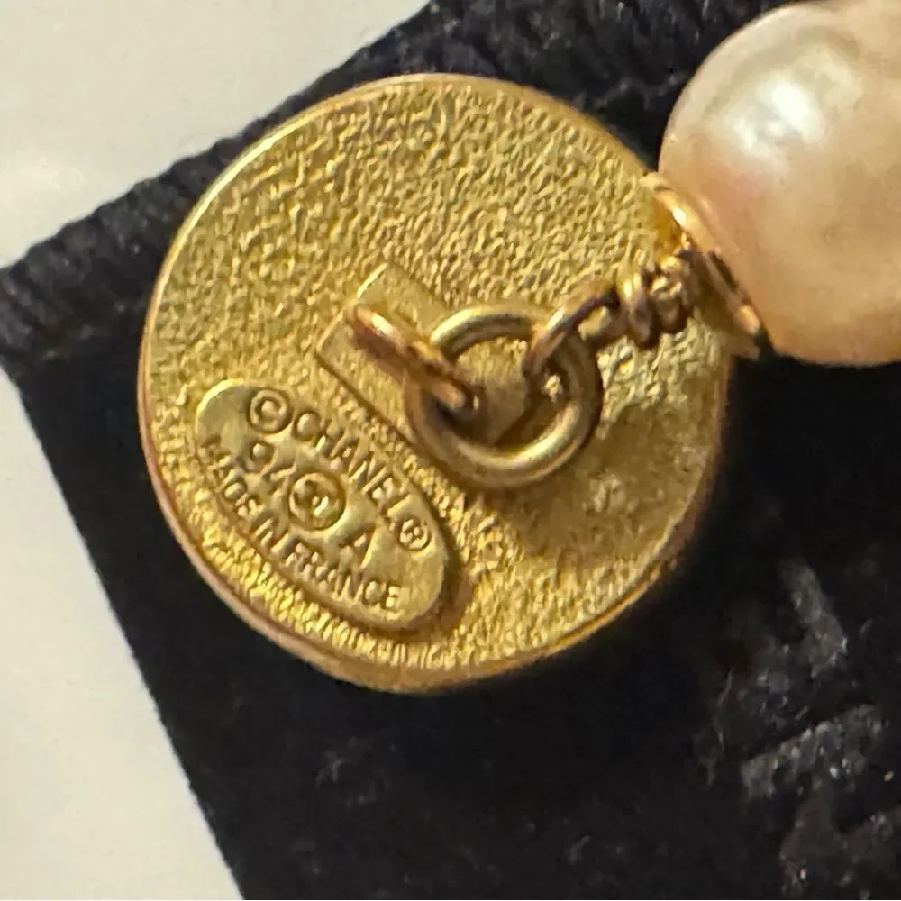CHANEL Gold Plated and Cream Faux Pearl Vintage Cufflinks Authentic